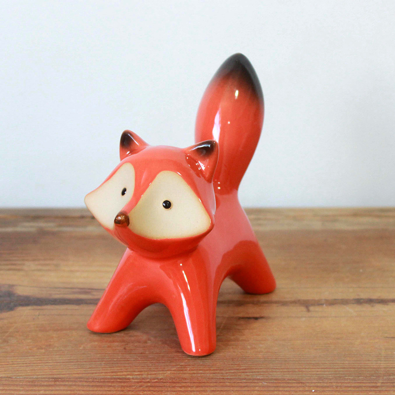16cm 6.3inch Ceramic Red Fox Couple Sets Crafts Home Decor Ornament Ceramic Animal Fox Sculptures