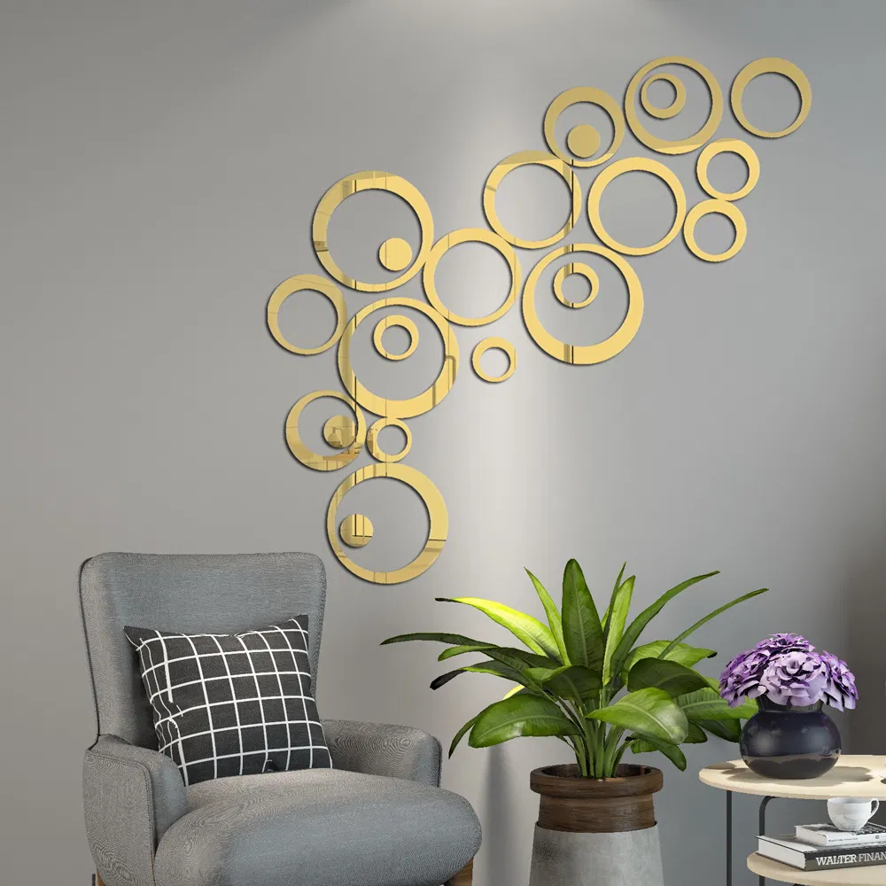3D Circle Acrylic Mirror Wall Decoration Round Living Room Bedroom