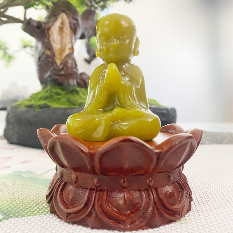 Jiwan Lejia Table Top Buddha Fountain Zen Garden Decor Desktop Statue for Religion Jade Ornaments