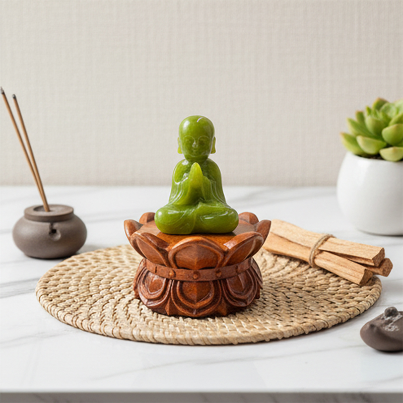 Jiwan Lejia Table Top Buddha Fountain Zen Garden Decor Desktop Statue for Religion Jade Ornaments