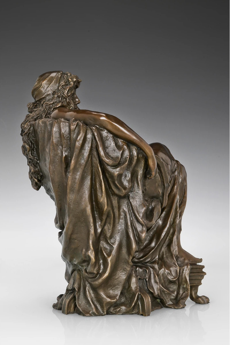 Contemplative Young Woman Bronze Statue-Seated Solid Copper Neoclassical Sculpture Figurine