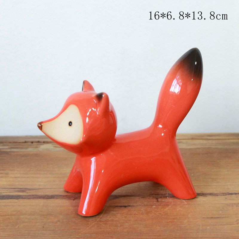 16cm 6.3inch Ceramic Red Fox Couple Sets Crafts Home Decor Ornament Ceramic Animal Fox Sculptures
