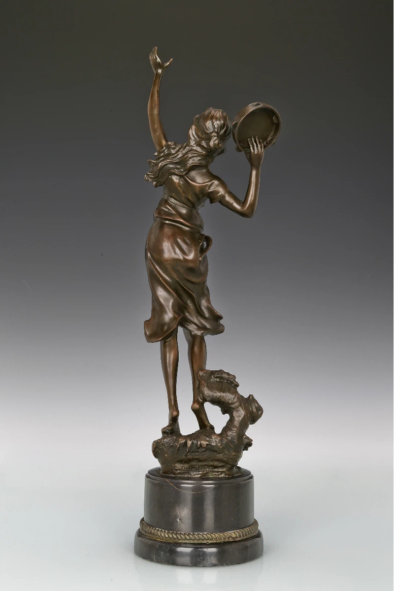 European Neoclassical Dancing Lady Bronze Statue with Tambourine-Solid Copper Figurine for Luxury Home, Office, Hotel, Gallery
