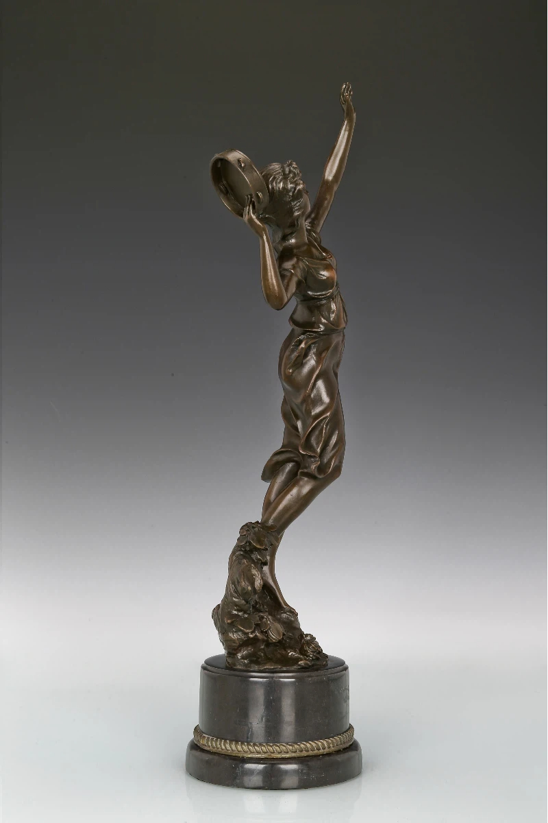 European Neoclassical Dancing Lady Bronze Statue with Tambourine-Solid Copper Figurine for Luxury Home, Office, Hotel, Gallery