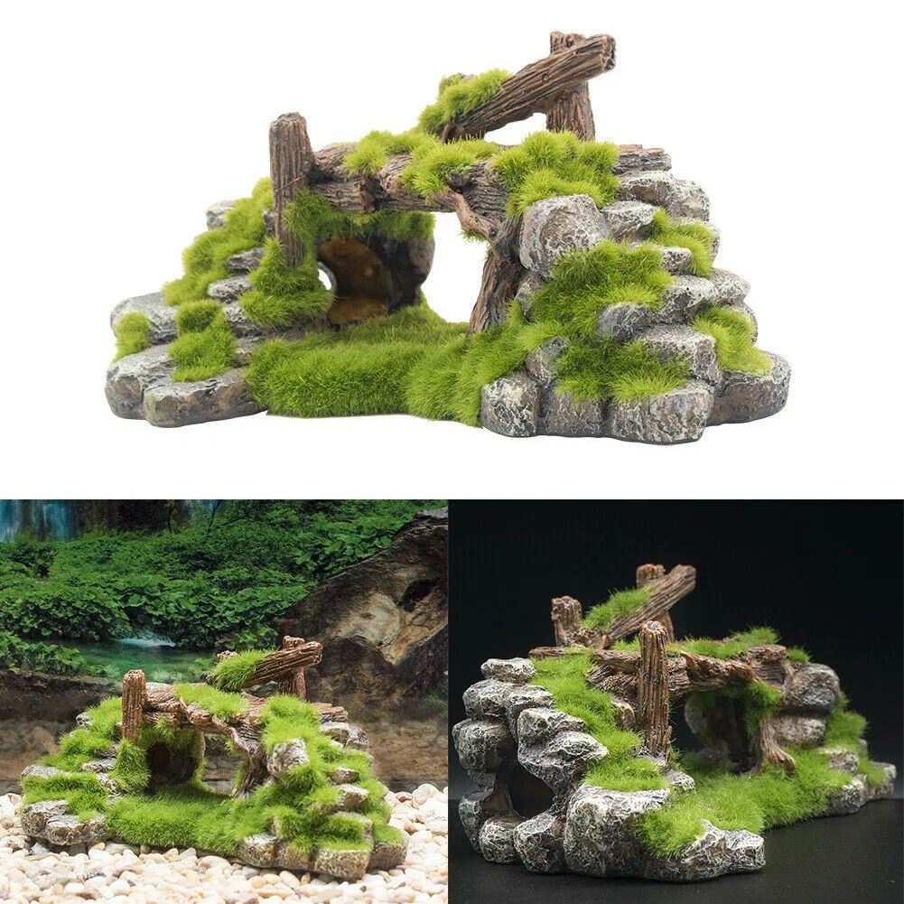 New Fish Tank Resin Moss Rock Cave Rockery Ornament