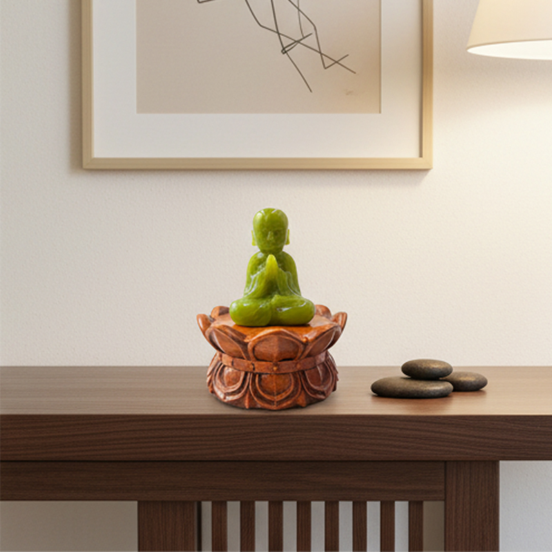 Jiwan Lejia Table Top Buddha Fountain Zen Garden Decor Desktop Statue for Religion Jade Ornaments