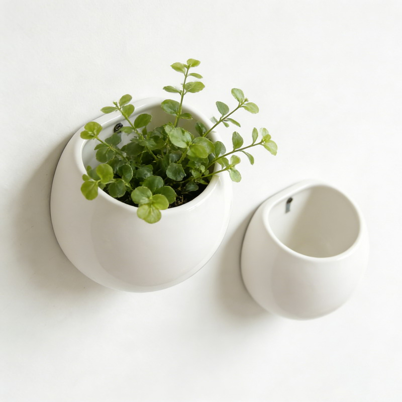 Wall Mounted Ceramic Planter White Hanging Flower Pots for Indoor &amp; Outdoor Decor