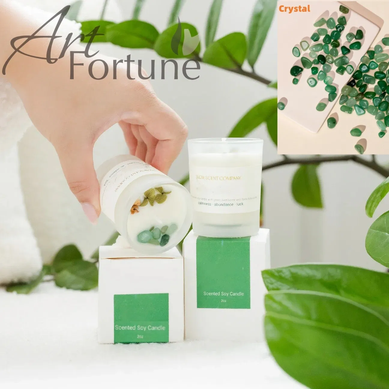 Natural Crystal Stone Candle with Scented Soy Wax and Wooden Wick