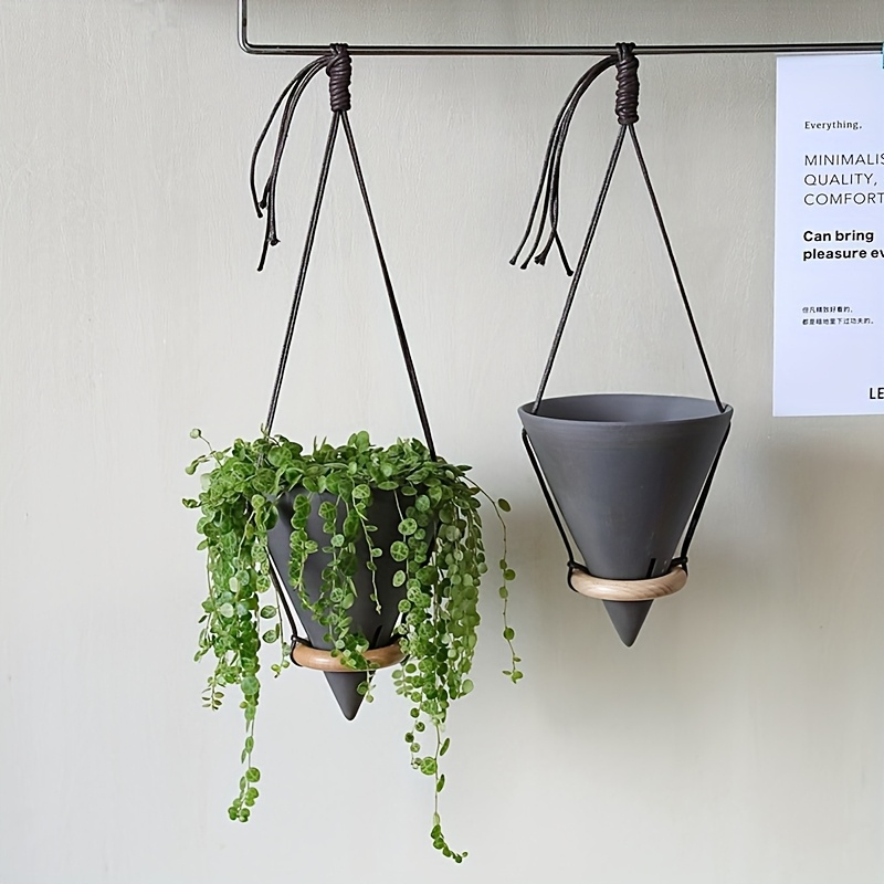 Modern Conical Wall Planter with Rope for Beautiful Indoor Gardens