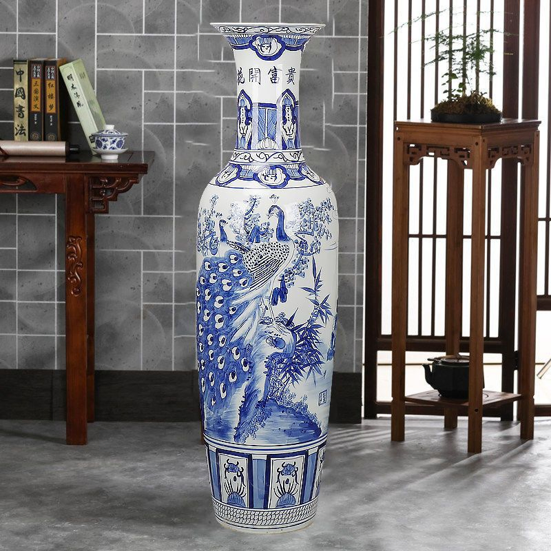 Factory High Quality Large Size Vase Antique Classic Home Decoration Flower Pattern Giant Ceramic Floor Vase Planter Pot for Home Hotel Hall Wholesale Price
