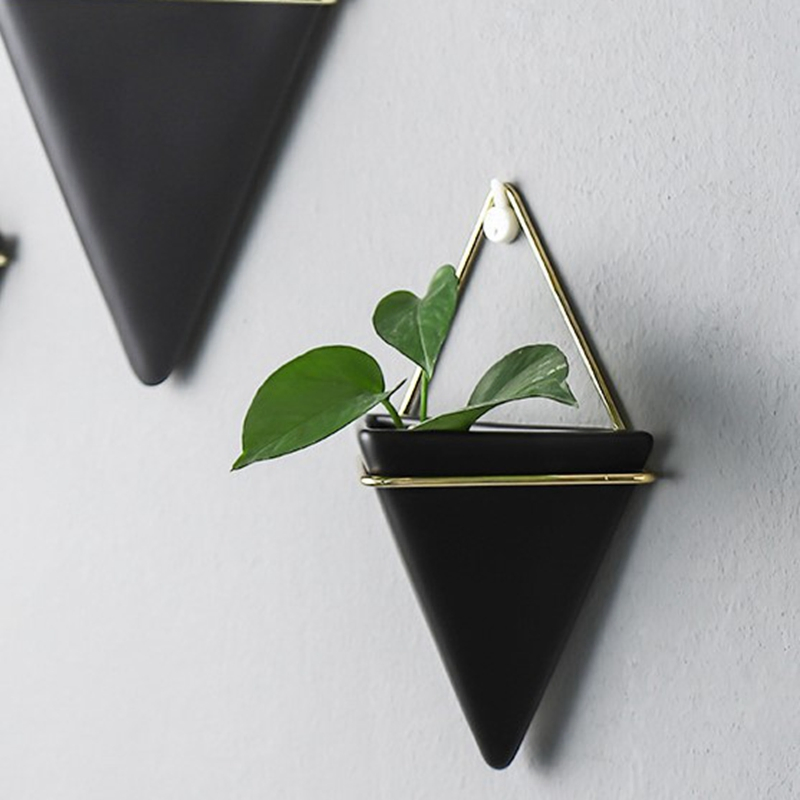 Triangle Geometric White Modern Ceramic Succulent Air Plant Holder Hanging Wall Planter Vase for Home Office Decor Decoration Birthday Wedding Gift