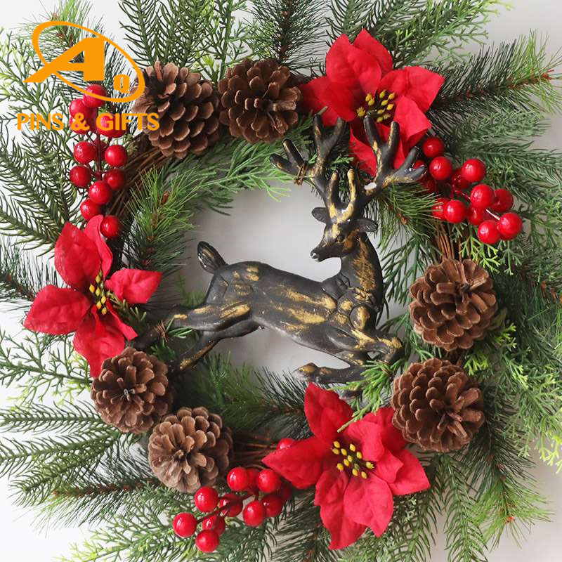 (Free Sample) 18 Inch with 50 LED Lights for Fireplace Walls Stairs Christmas Wreath Home Decoration Home Decor