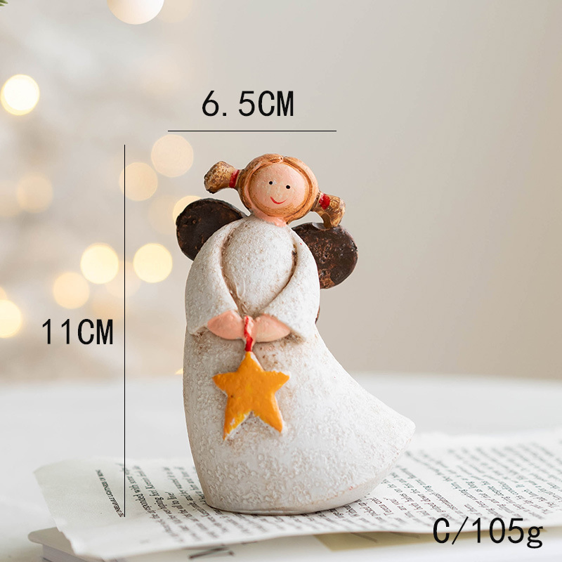 11cm 4.3inch Customized Resin Handmade Painting Woodlike Polyresin Angel Heart Star Christmas Ornaments