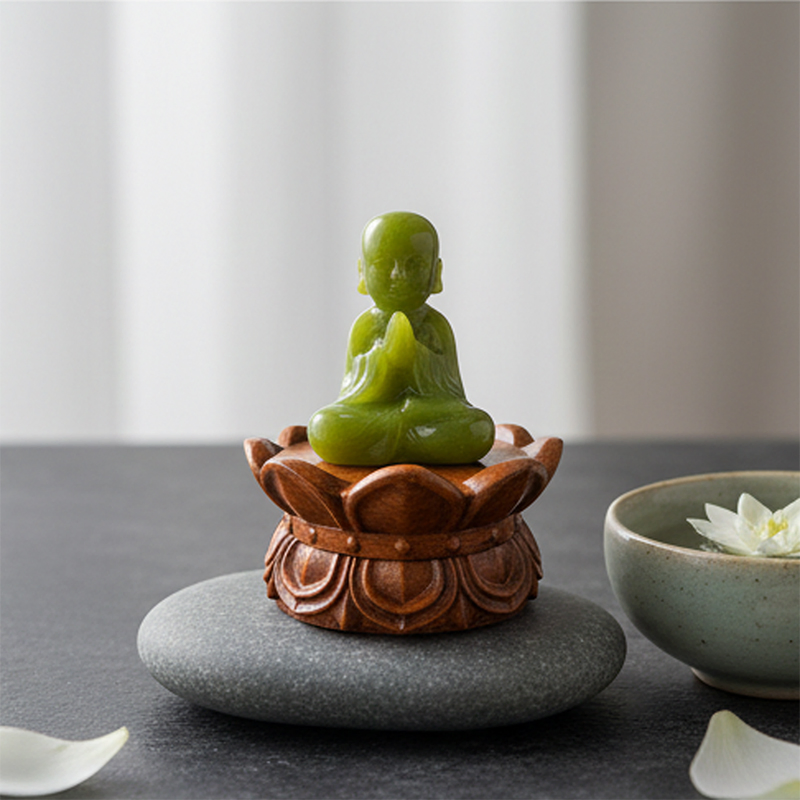 Jiwan Lejia Table Top Buddha Fountain Zen Garden Decor Desktop Statue for Religion Jade Ornaments