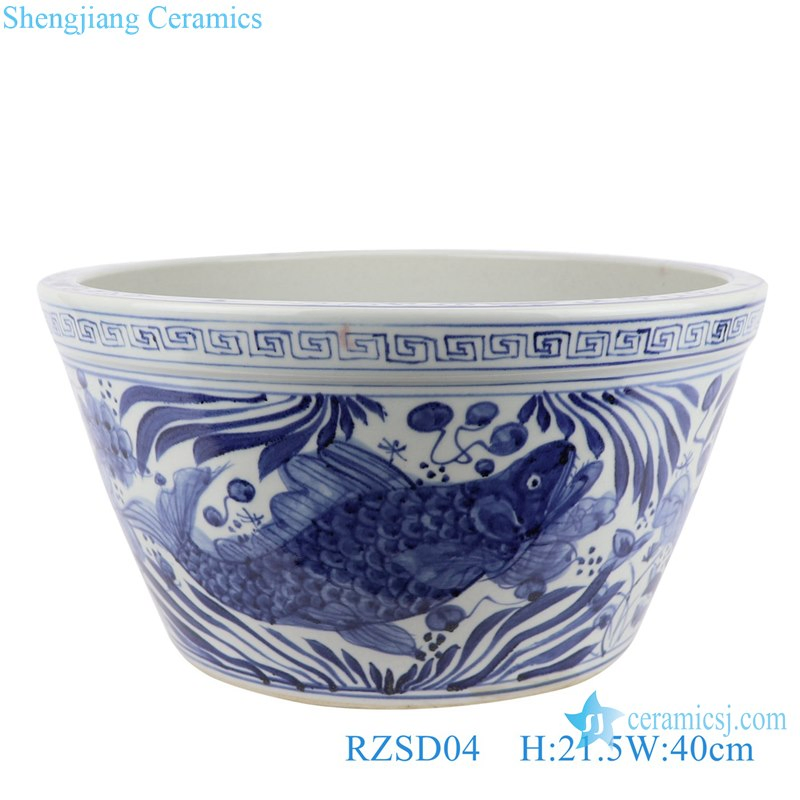 Rzsd04 Jingdezhen Hand Painted Antique Fish and Alga Pattern Big Ceramic Pot