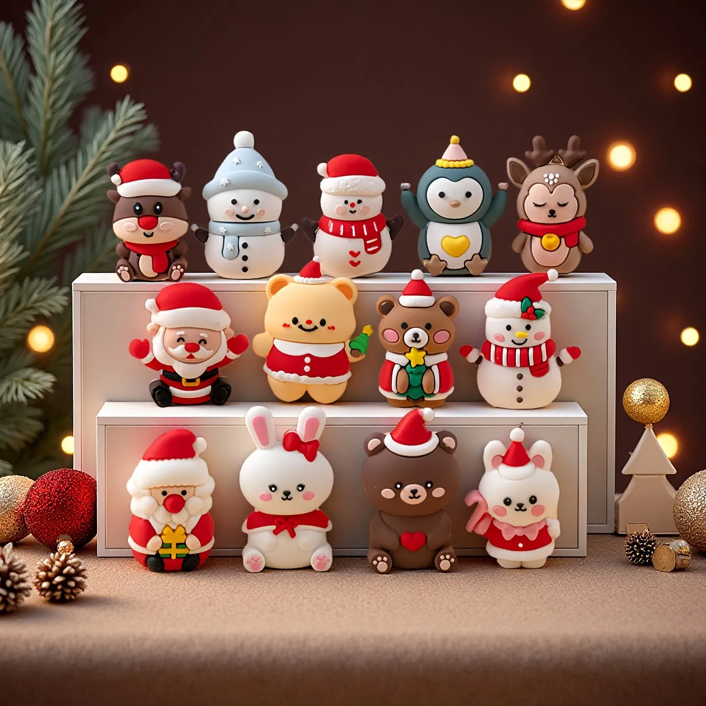 Christmas Santa Snowman Elk Bear Ornament