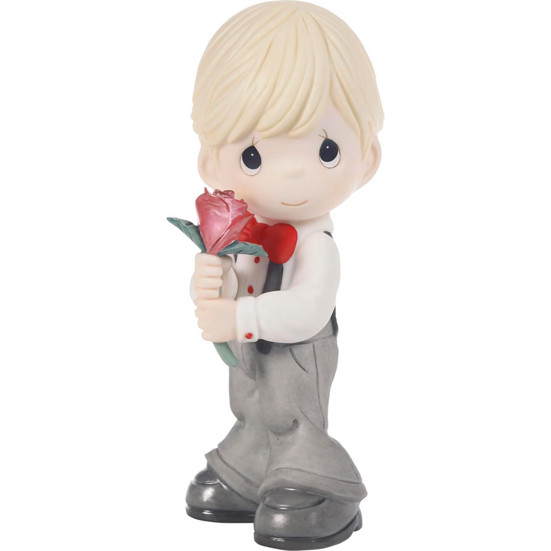 11cm 4.3inch Valentine's Day Boy Holding Rose Statue Home Desktop Ornaments Resin Crafts Creative Decorations Gifts