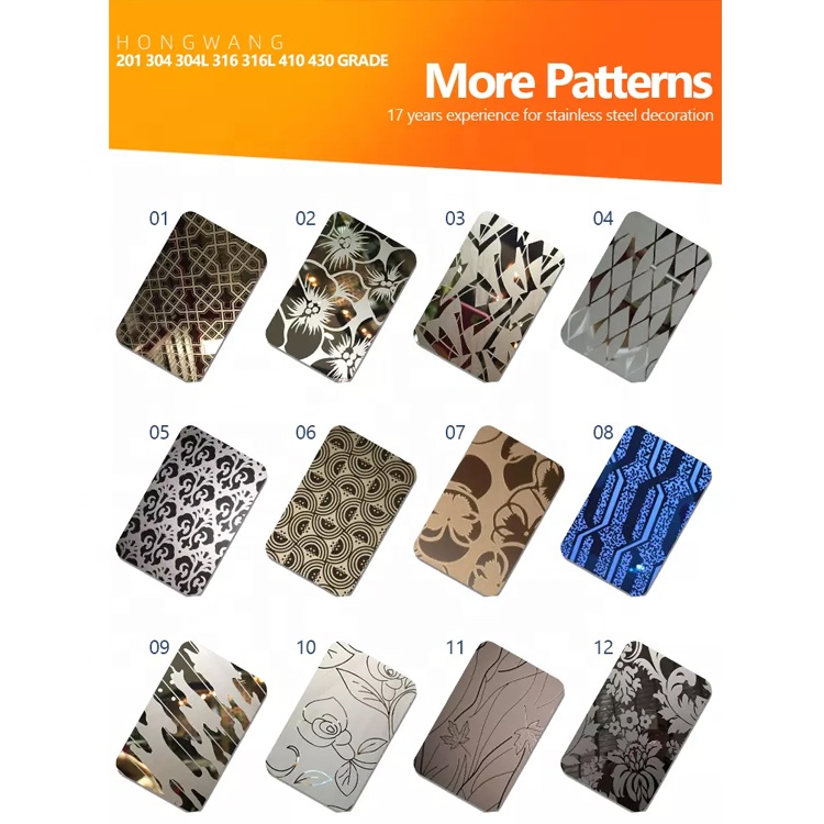 Factory Supply 316L Mirror Etching Color Decorative Stainless Steel Plate for Wall Decoration Stainless Steel Sheet