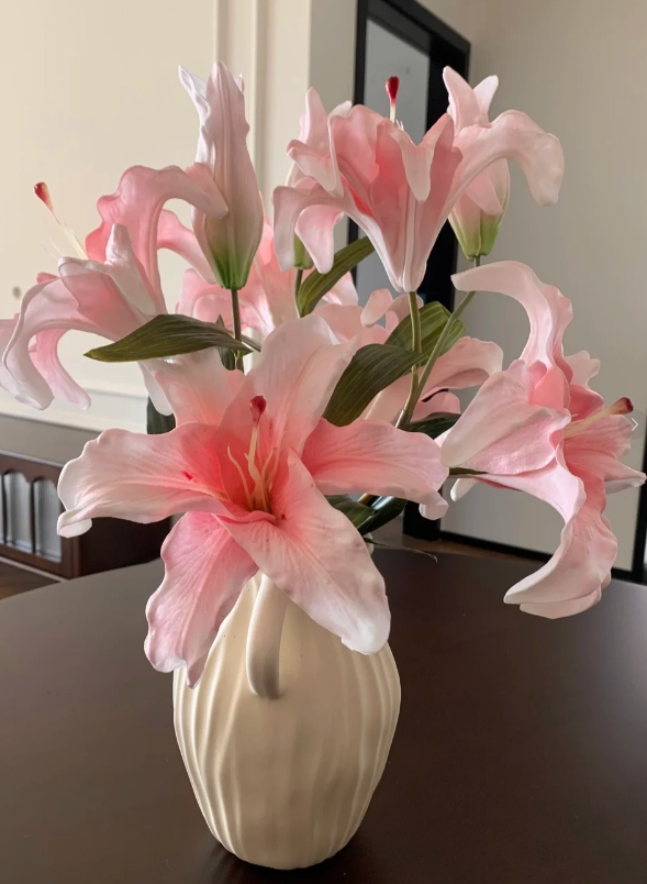 Artificial Pink Lily Vase Arrangement