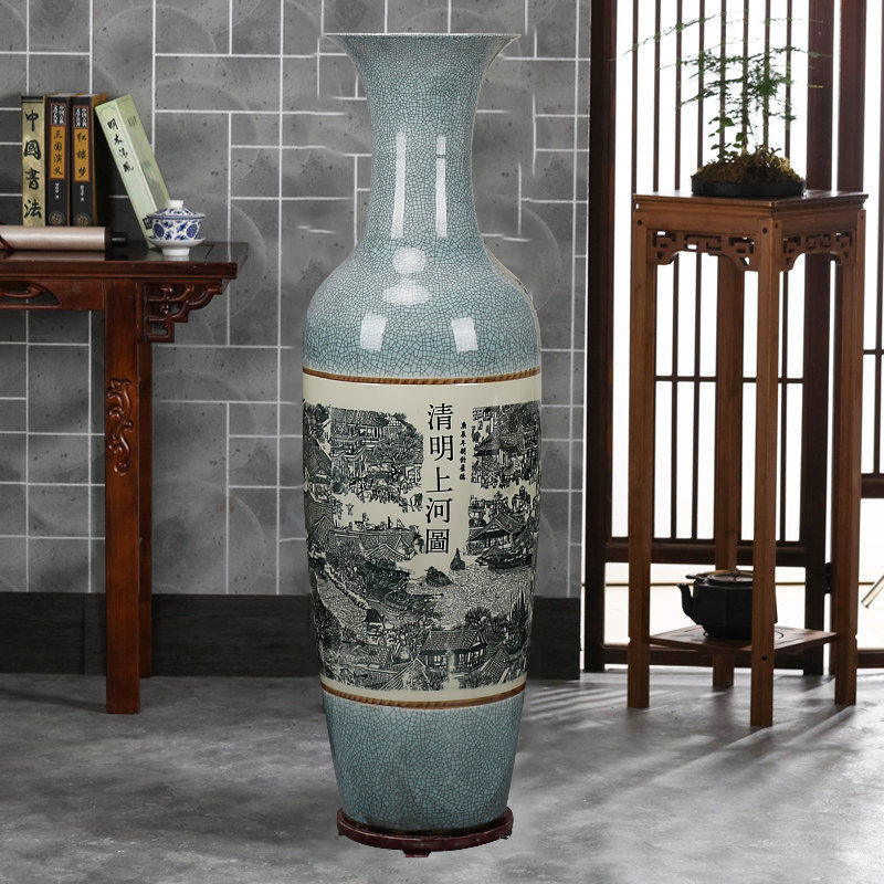 Factory High Quality Large Size Vase Antique Classic Home Decoration Flower Pattern Giant Ceramic Floor Vase Planter Pot for Home Hotel Hall Wholesale Price
