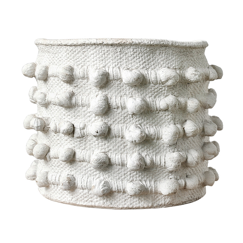 Distressed Concrete Flower Pot in Antique Polka DOT Style