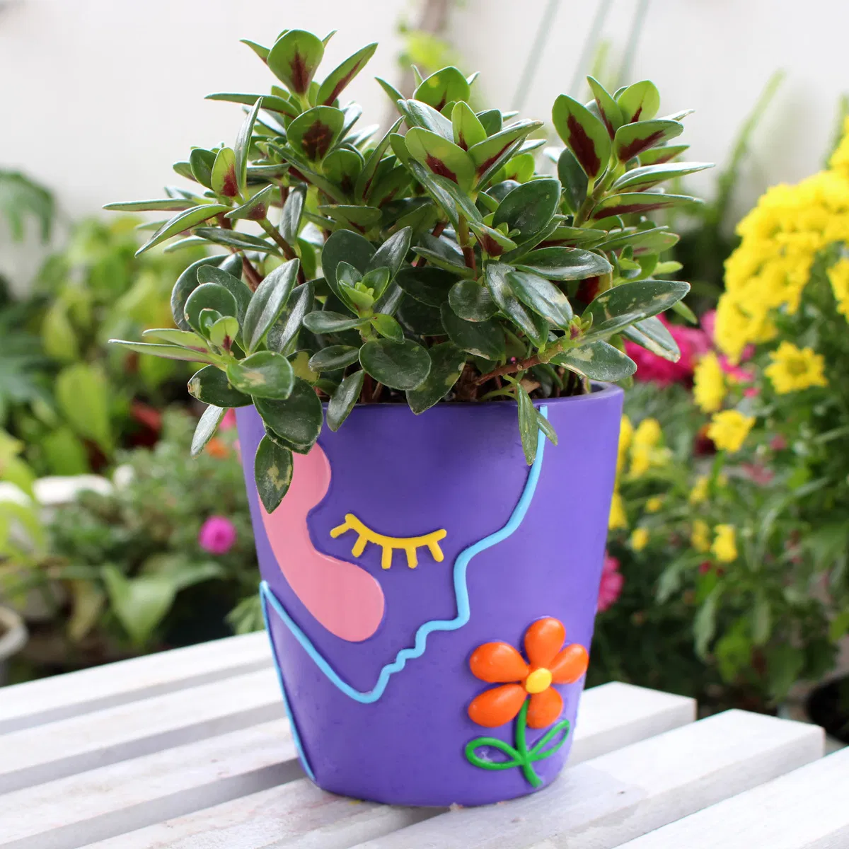 12cm 4.5inch Colorful Flower Pot Resin Home Desktop Vase Art Succulent Craft Garden Courtyard Decoration Ornaments