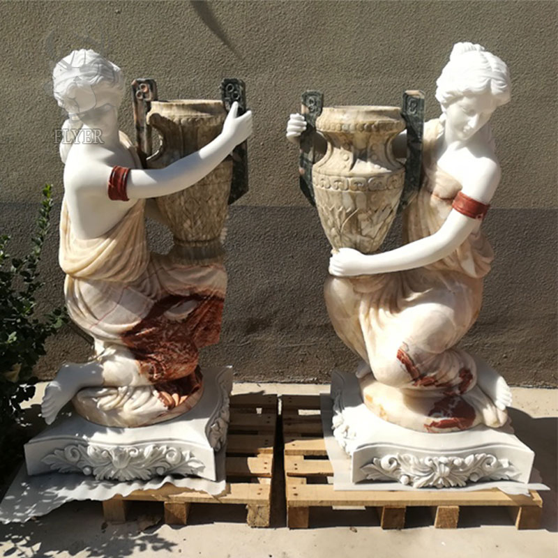 Classic Garden Decoration Natural Marble Western Style Marble Stone Flowerpot