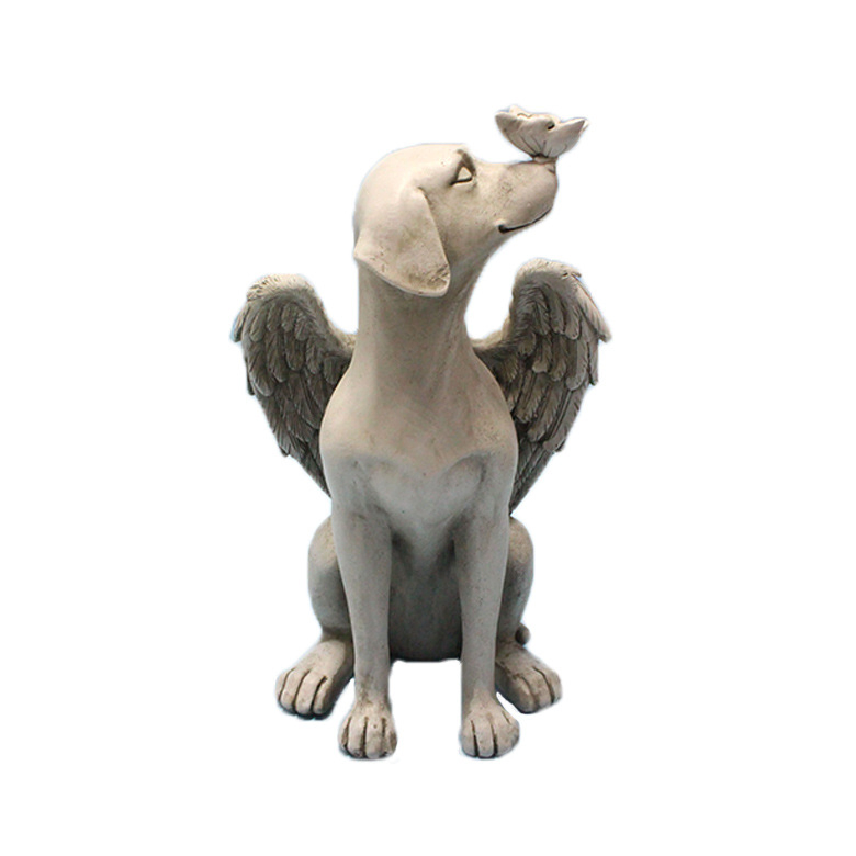 21cm 8.3inch Angel Dog Statue Creative Pet Dog Tombstone Memorial Stone Outdoor Garden Resin Decoration Ornaments