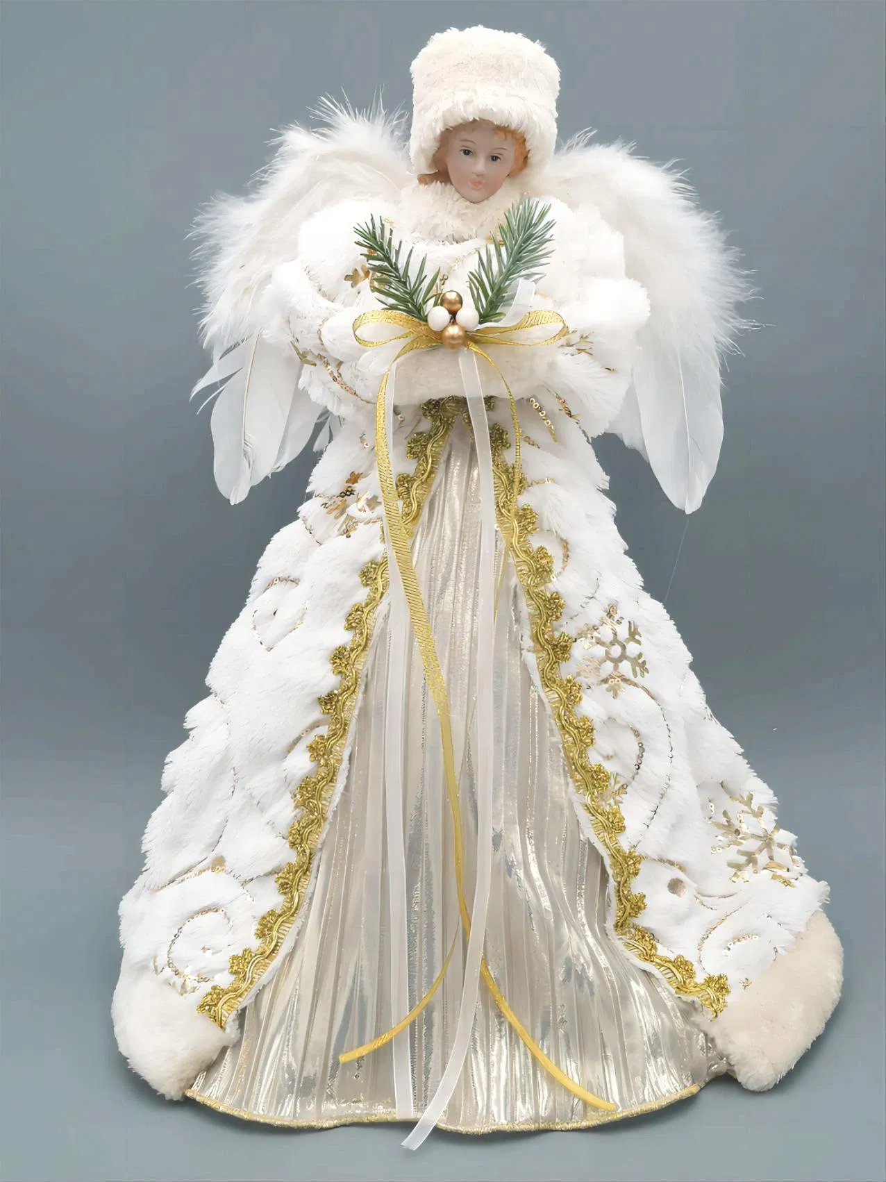 OEM Factory Customized Christmas Angel Tree Topper Christmas Tree Decoration Ceramic Doll Angel Figure Statue Hanging Finial