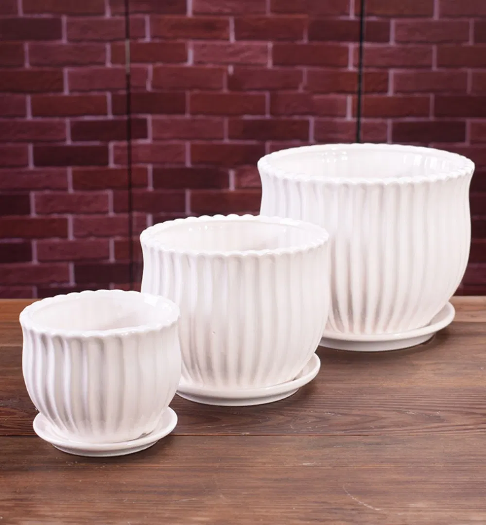 Ceramic Flower Pots Large Medium Small 3-Pack Simple Modern Household White Creative