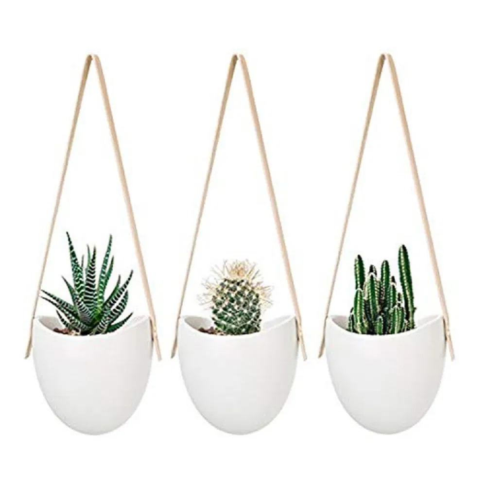 White Pot Ceramic Flower Pot Wall Hanging Self-Watering Planter Esg17465