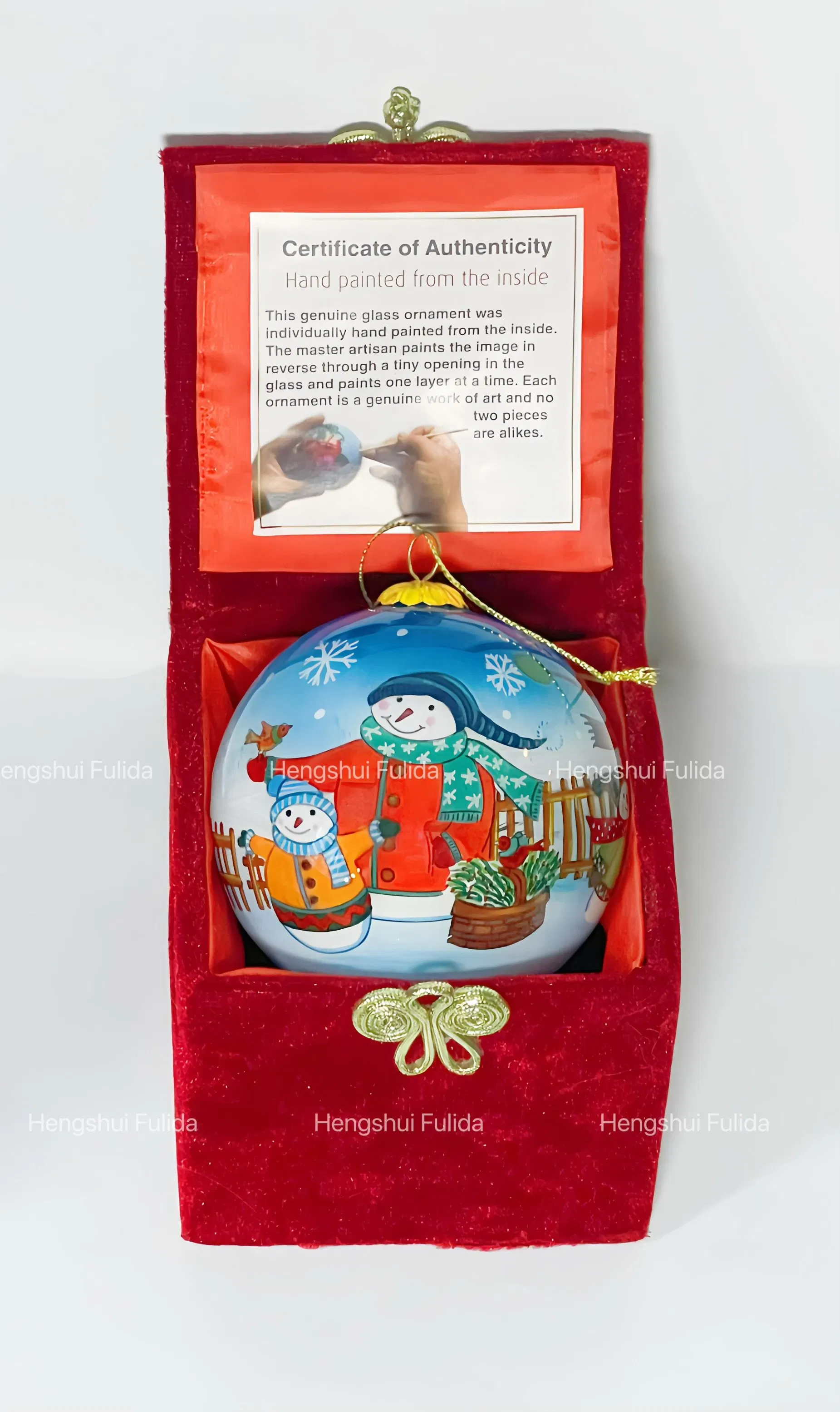 Inside Reverse Hand Painted Glass Christmas Xmas Ball with The Snowman