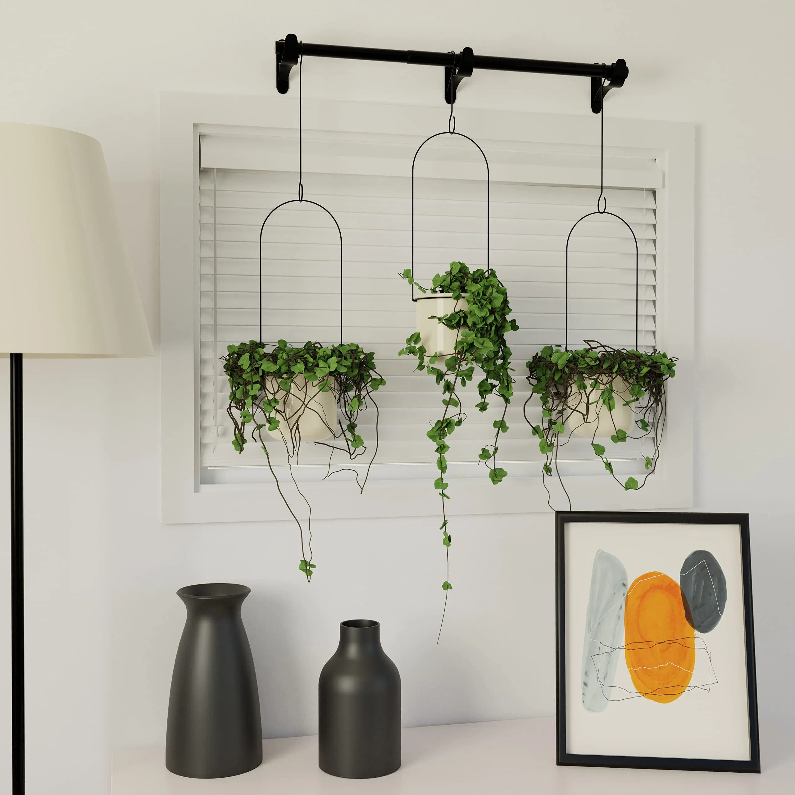 Hanging Planter with 3 Ceramic Pots Indoor Hanging Pot for Herb Garden Succulents Vine Plants Flowers Outdoor Plant Basket Modern Home Decoration for Window