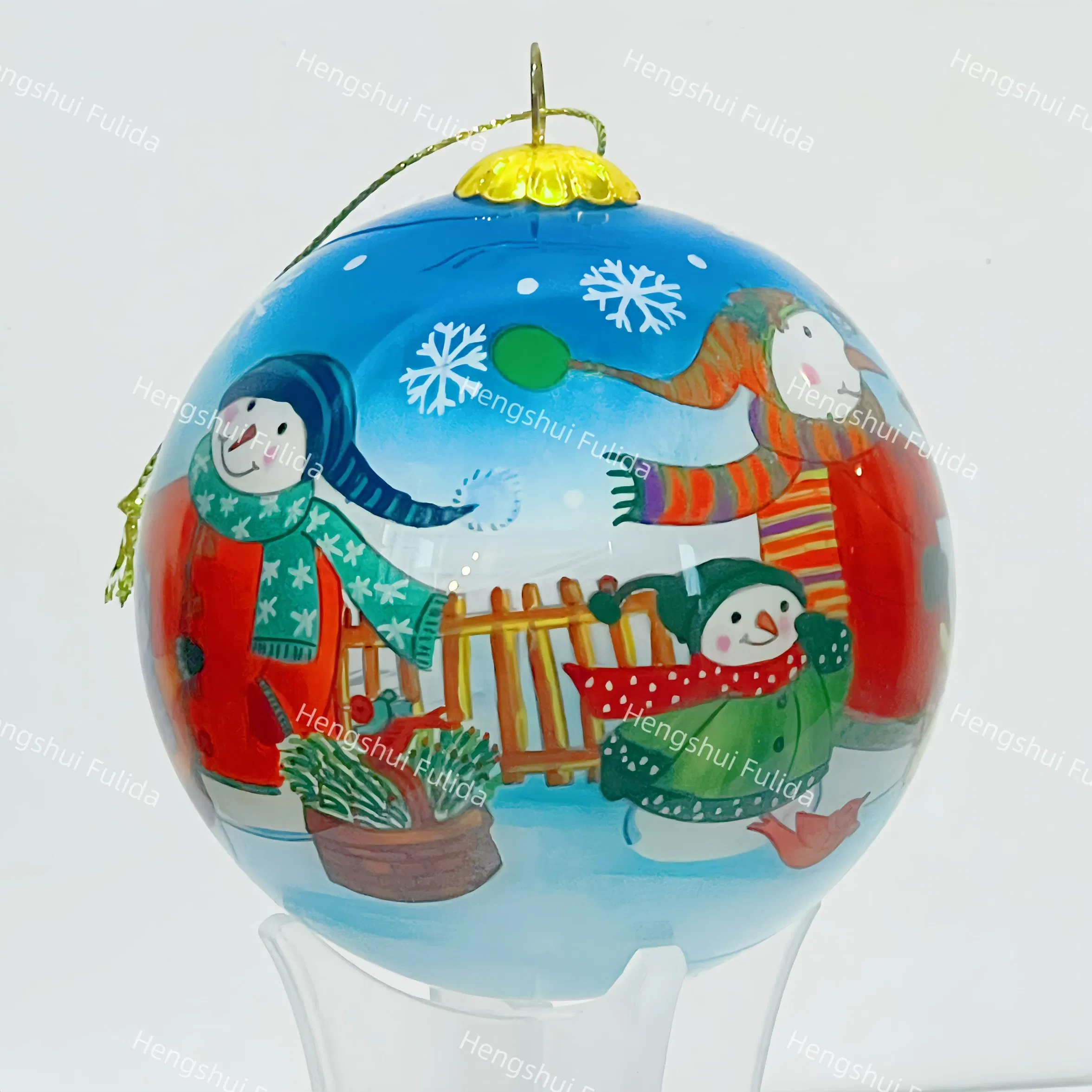 Inside Reverse Hand Painted Glass Christmas Xmas Ball with The Snowman