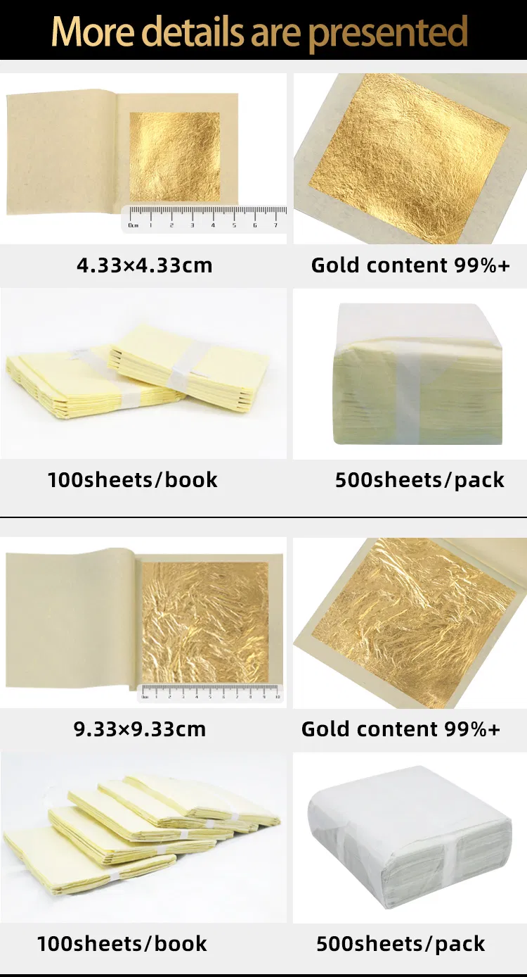 24K Edible Gold Leaf 8*8cm Pure Metal Foil Gold Leaf Sheets for Skin Care Food Drink Art Decoration Cake