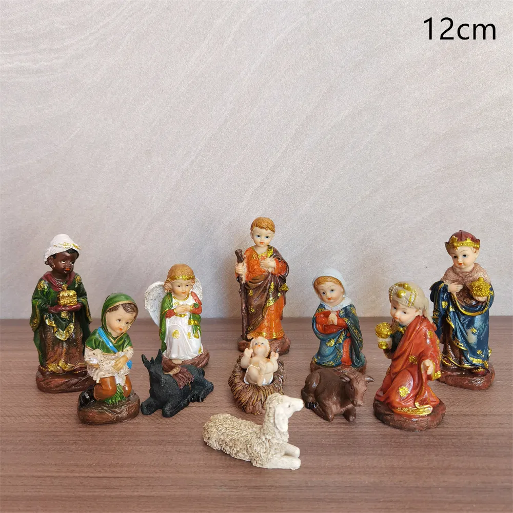 4.7inch 12cm Christmas Manger Craft Ornament Church Desktop Character Decoration Resin Nativity Set