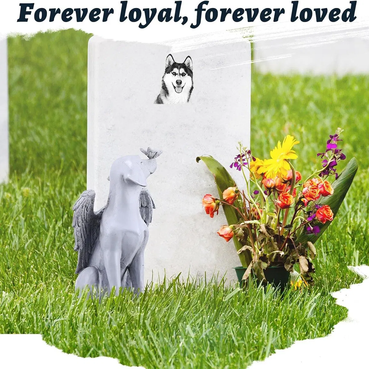 21cm 8.3inch Angel Dog Statue Creative Pet Dog Tombstone Memorial Stone Outdoor Garden Resin Decoration Ornaments
