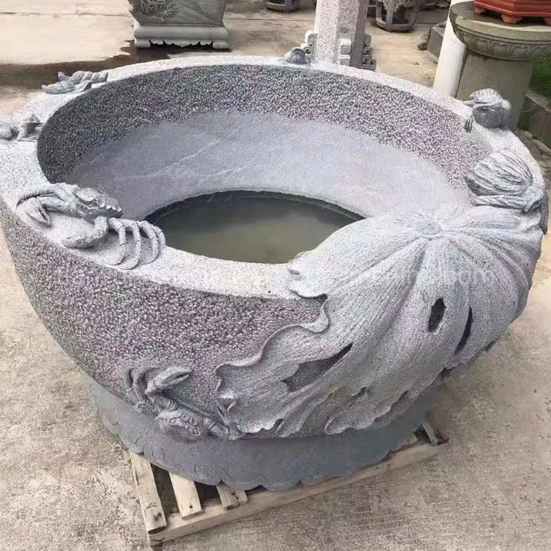 Granite Stone Decorative Large Flower Pots Planters Water Bowls with Relief Carving Design