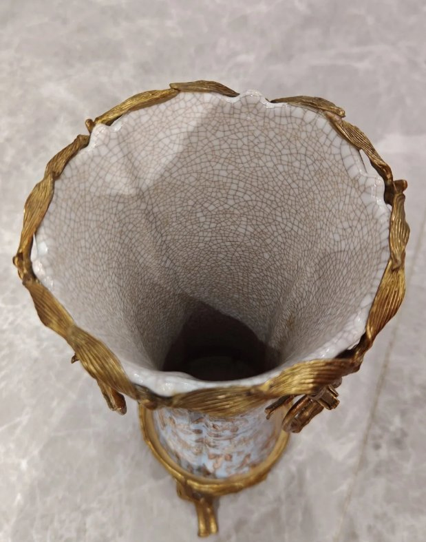 Crackle Glazed Ceramic and Vase with Gilded Bronze Mounts