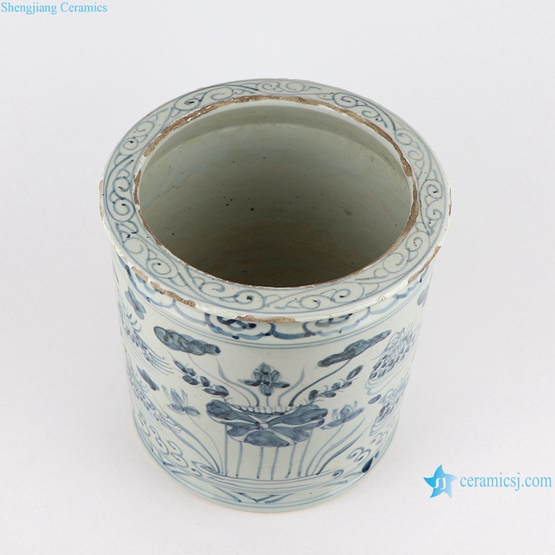 Antique Blue and White Porcelain Duck Playing in The Water Ceramic Pen Holder/ Burn Censer