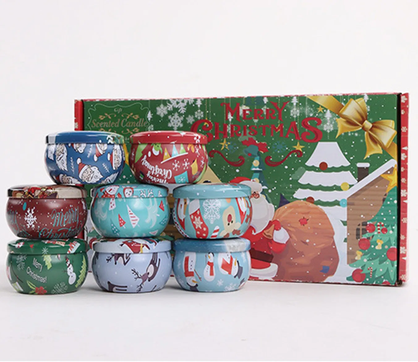 8 Piece Scented Candle with Tin Box for Christmas Gift