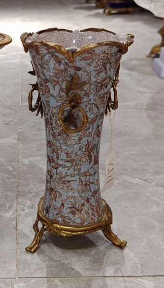 Crackle Glazed Ceramic and Vase with Gilded Bronze Mounts
