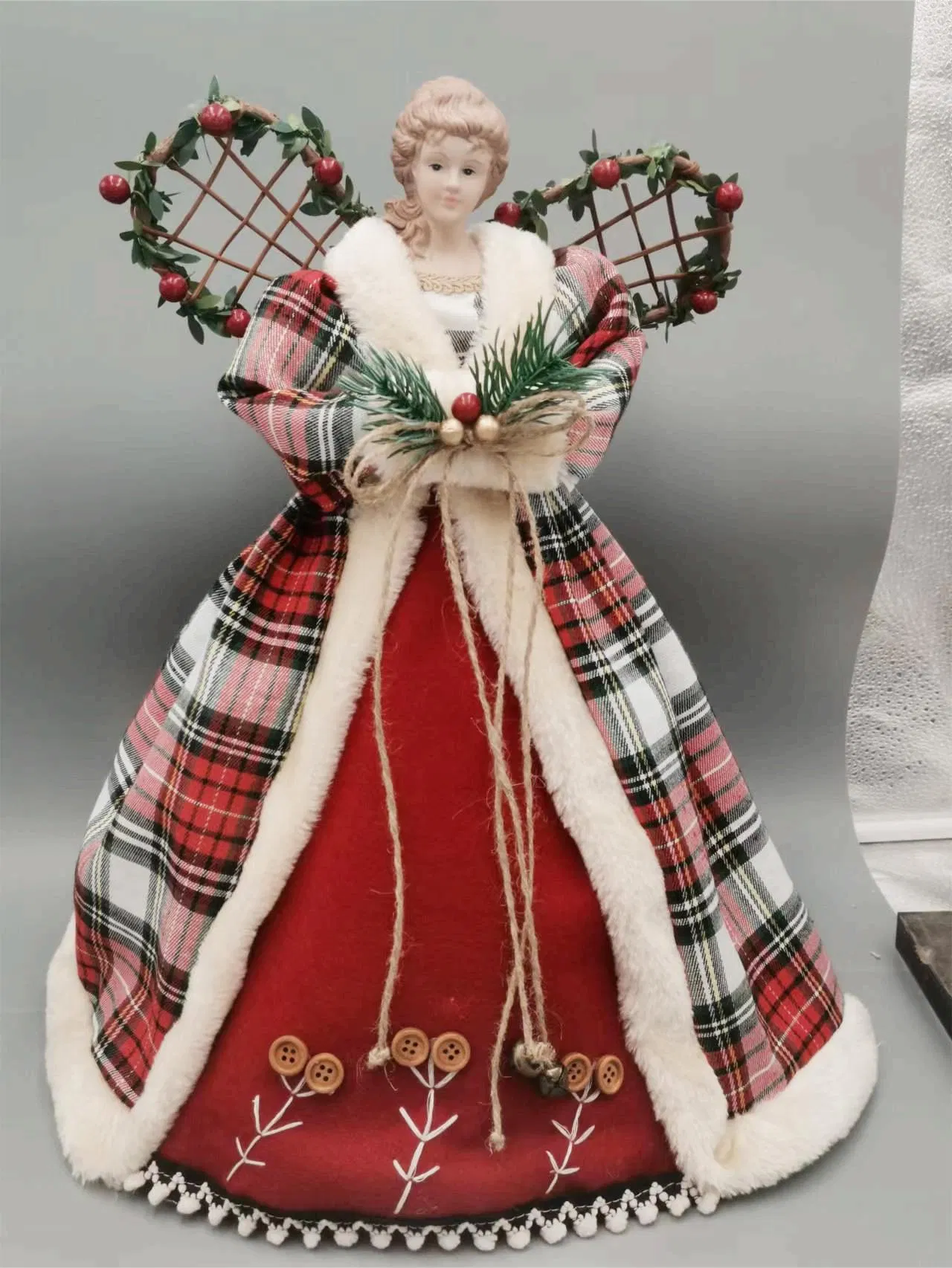 OEM Factory Customized Christmas Angel Tree Topper Christmas Tree Decoration Ceramic Doll Angel Figure Statue Hanging Finial