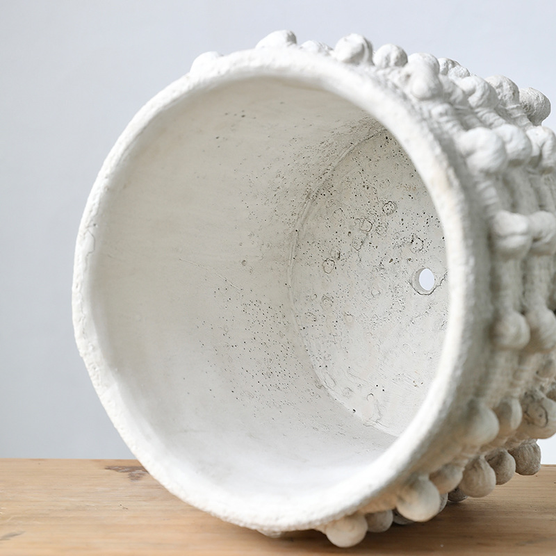 Distressed Concrete Flower Pot in Antique Polka DOT Style