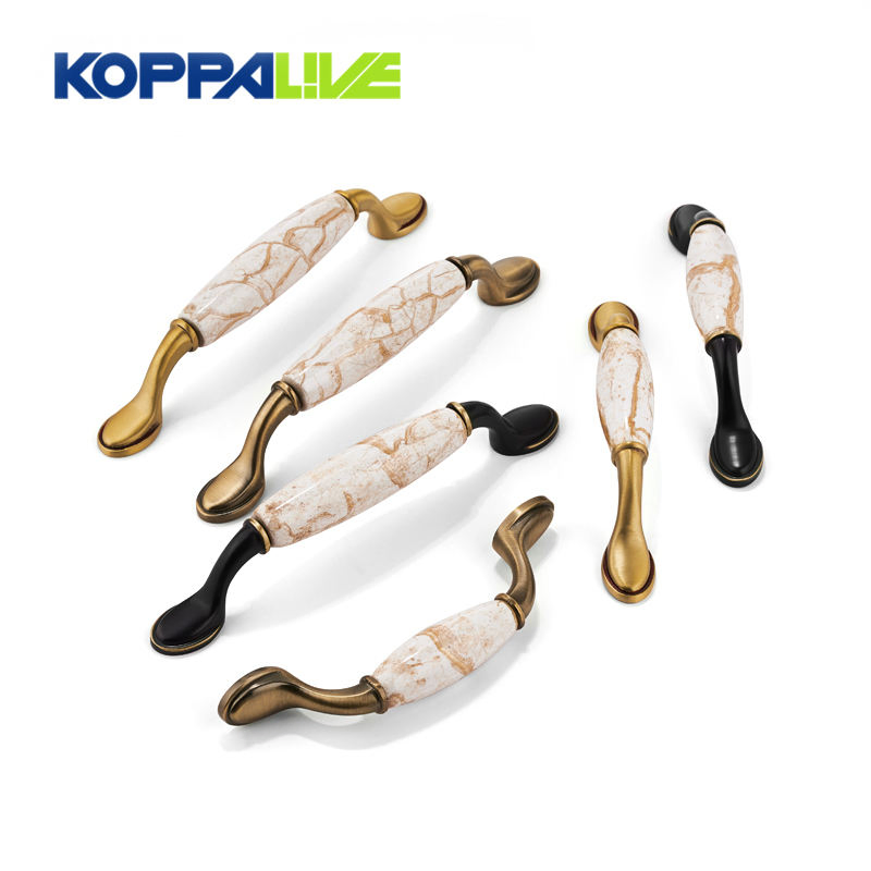 Koppalive Retro Solid Brass Dresser Drawer Pull Kitchen Cabinet Door Handle Antique Bronze Ceramic Furniture Handles