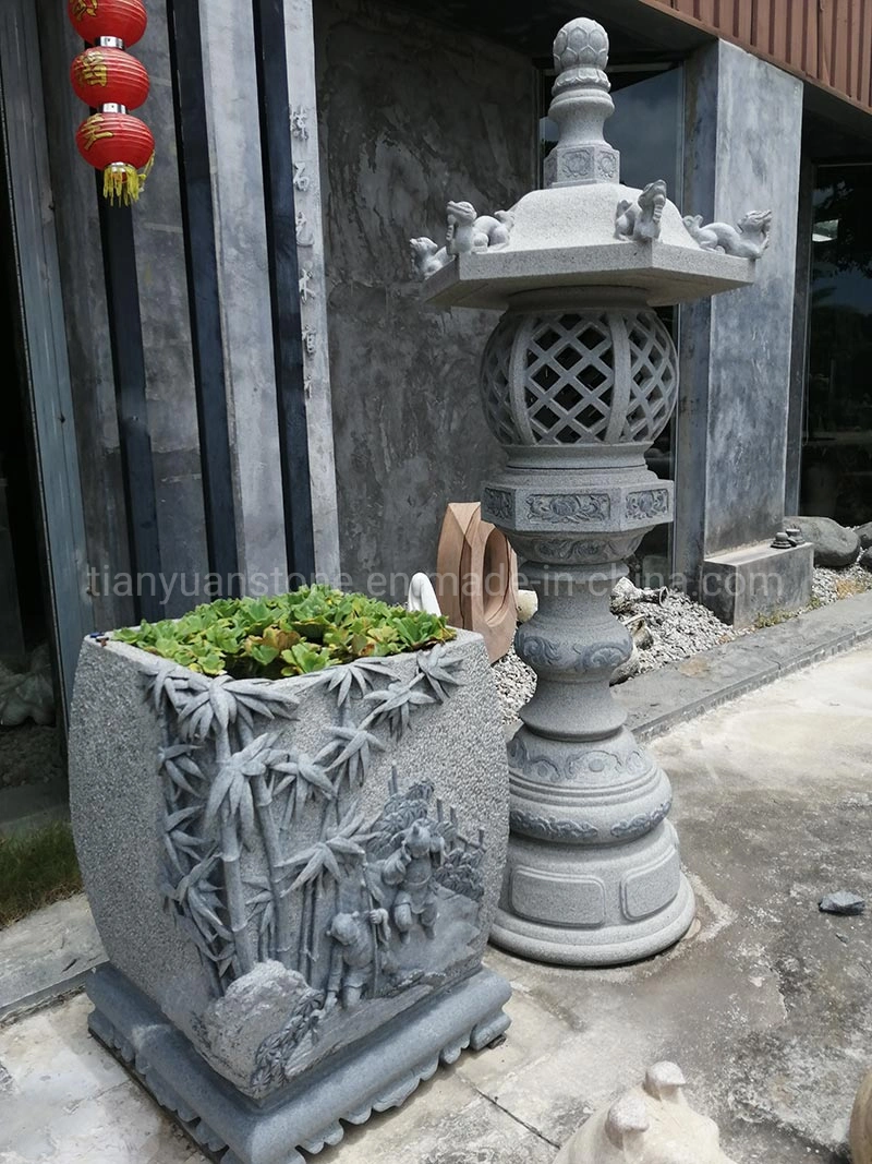 Granite Stone Decorative Large Flower Pots Planters Water Bowls with Relief Carving Design