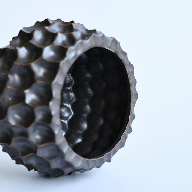 Modern Ceramic Planter: Black and Gold Durian Design for Home