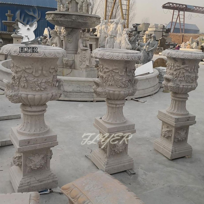 Classic Garden Decoration Natural Marble Western Style Marble Stone Flowerpot