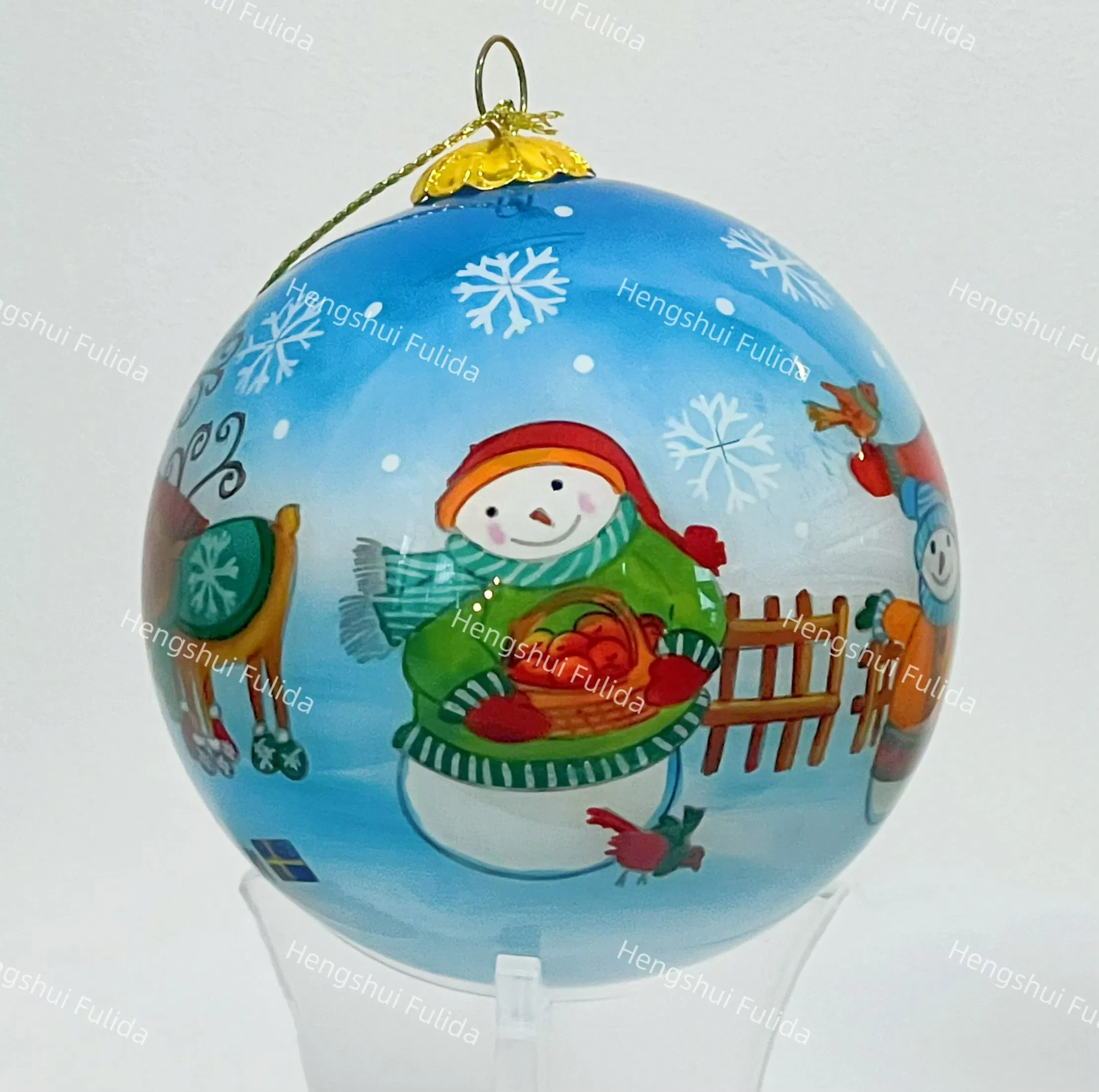 Inside Reverse Hand Painted Glass Christmas Xmas Ball with The Snowman