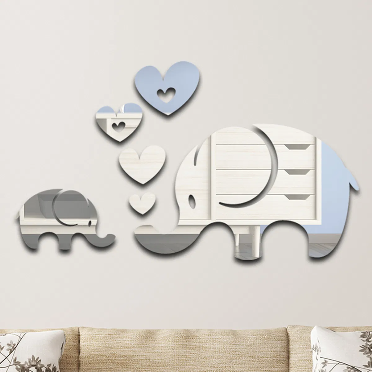 Scandi Baby Elephant 3D Acrylic Wall Art New Animal Silhouette Decor Wholesale